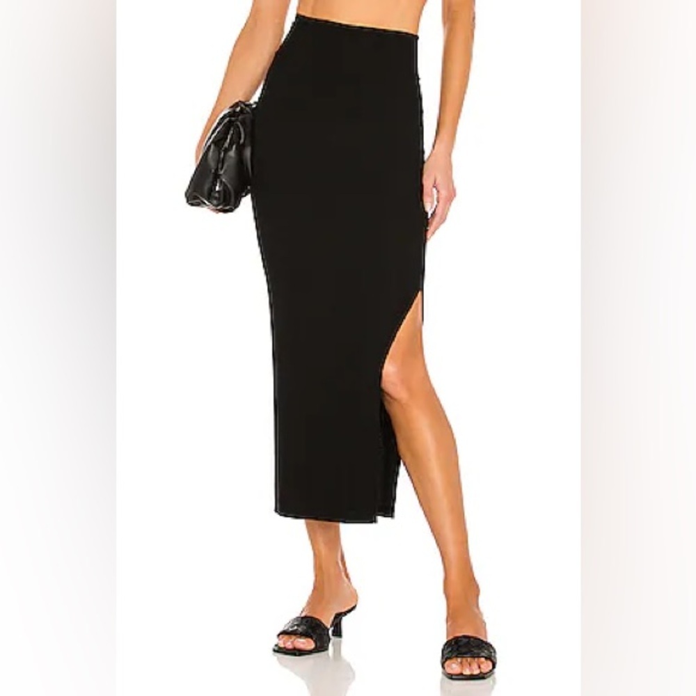 NBD Revolve Anaise Midi Skirt Slit Black Knit Bodycon Pull On XSmall